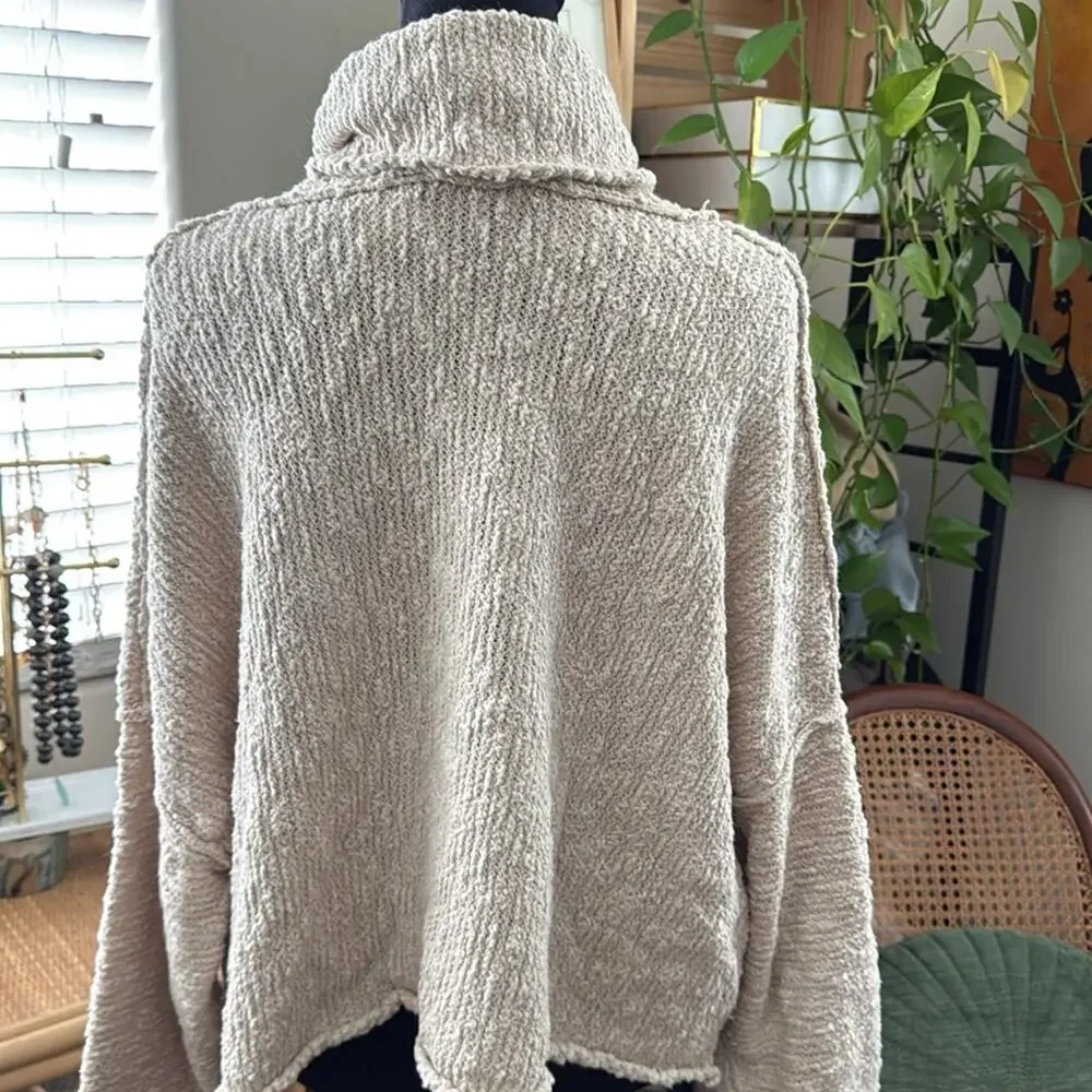 Free People Big Easy Oatmeal Knit Cropped Cowl Turtleneck Sweater